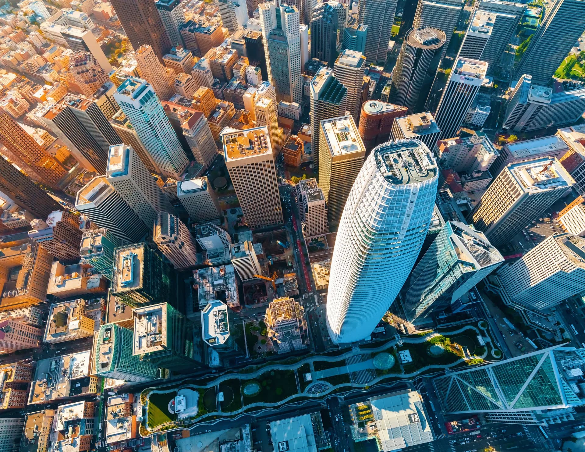 Aerial view of downtown commercial district